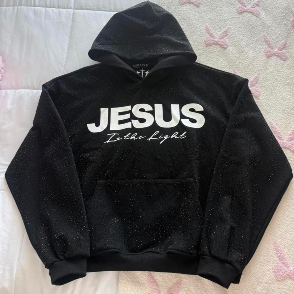 Black Bedazzled "Jesus Is The Light Of The World" Hoodie - Picture 6 of 8